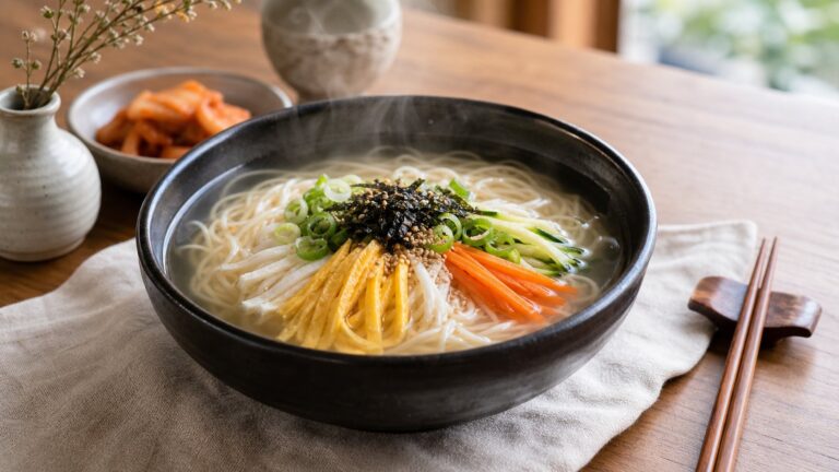 BTS Janchi Guksu: The Korean “Party Noodles” Jin Cooked 1 Korean janchi guksu party noodles with egg, zucchini, carrot and seaweed