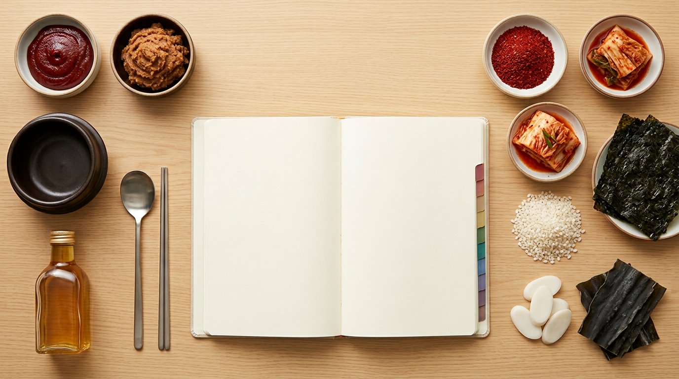 Korean Food Glossary: 45 Essential Terms Explained 1 Korean food glossary with essential ingredients and kitchen tools