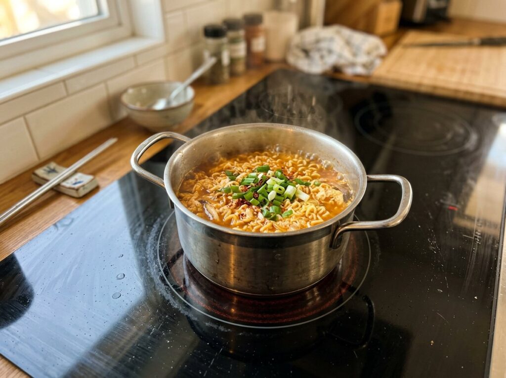 Korean ramyeon pot on an induction cooktop