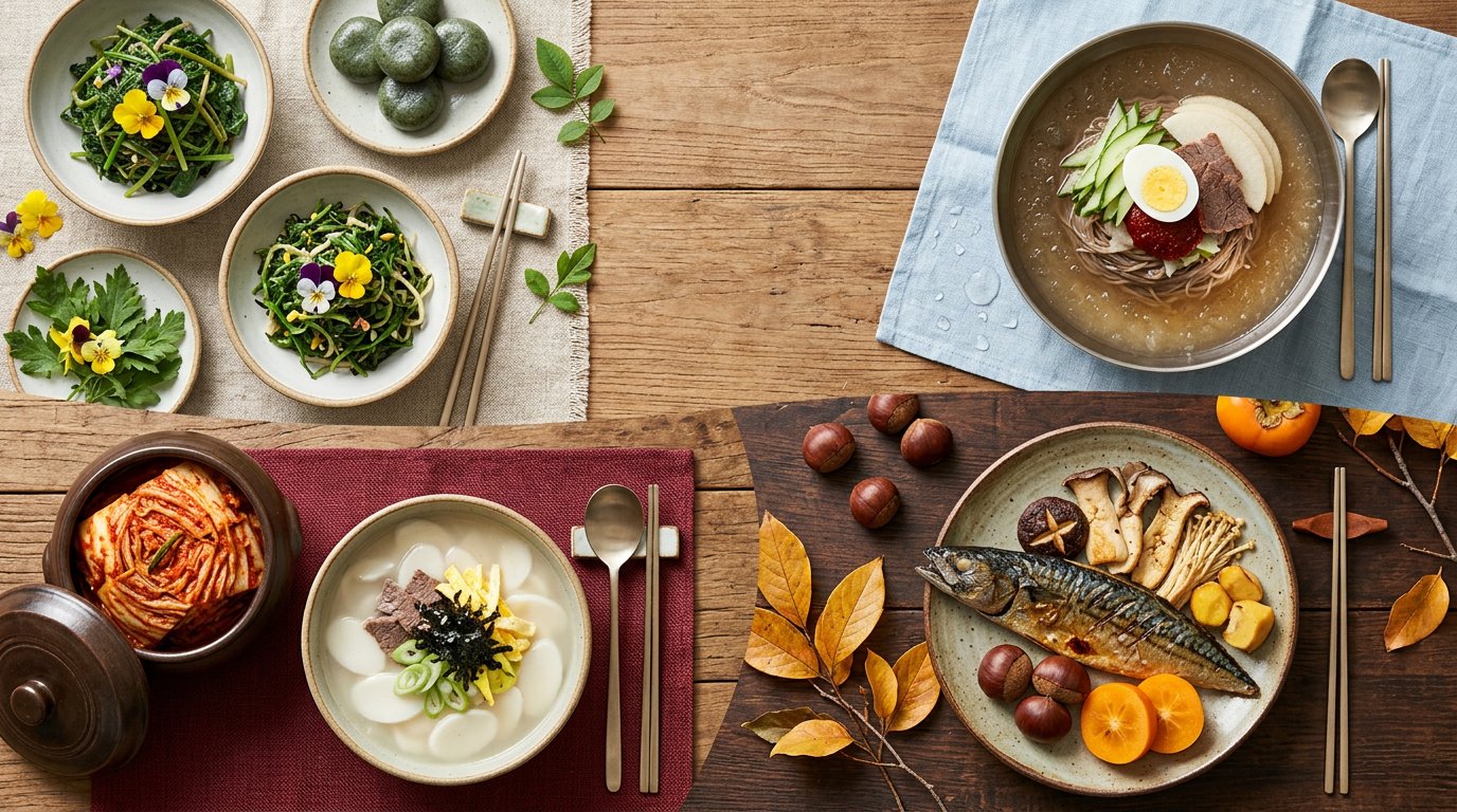 Korean seasonal foods for spring summer autumn and winter